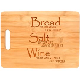 Bread Salt Wine Housewarming Cutting Board Wonderful Life Quote Bread Salt Wine Decorative Rectangle Shaped Wood Cutting Board