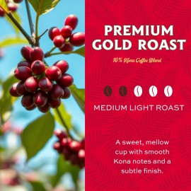 Lion Coffee Kona Blend 24 Ounce Premium Gold Roast Medium Light Blend