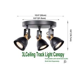 CRAFTRONOS 3 Light Track Lighting Kit, Matte Black Brass Finish with Modern Directional Round Ceiling Spotlight Fixture for Kitchen,Bedroom,Living Room,Home Improvement