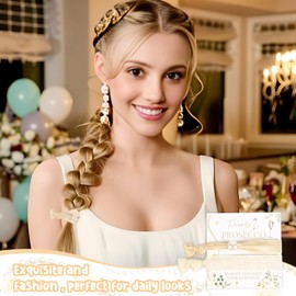 CORNER LACE 12Packs Pearls and Prosecco Bridal Shower Hair Ties Party Favors/WristBands Glitter Silver Cream, Bachelorette Party Bridesmaid Proposal Gifts with Cards