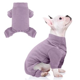 Fleece Dog Pajamas Turtleneck Thermal Dog Pjs Dog Jumpsuit Pet Outfits Warm Dog Onesie Soft Puppy Clothes for Small Sized Dogs and Cats (Purple, Small)