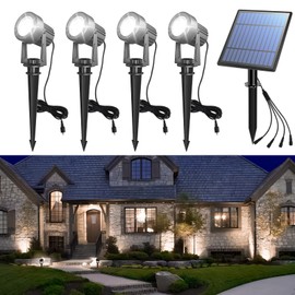APONUO Solar Spot Lights Outdoor 4-in-1 Solar Landscape Lighting Dusk to Dawn Solar Uplights IP65 Waterproof 9.8ft Cable Outdoor Spot Lights for Yard Pathway Garden Tree Decoration (Cool White)