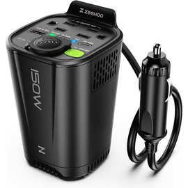 150W Car Power Inverter, 12V DC to 110V AC Car Plug Adapter Outlet Converter, with 2 AC Outlets, A 18W USB A and Dual 30W PD Car Charger, for Laptop Computer - Black