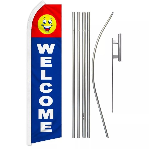 Unbranded Welcome (Happy Face) Swooper Advertising Flag & Pole Kit