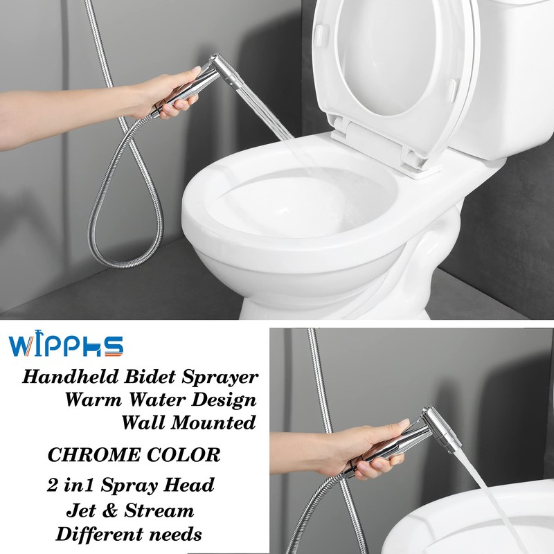 Chrome Handheld Bidet Sprayer for Toilet Warm Water, WiPPhs Stainless