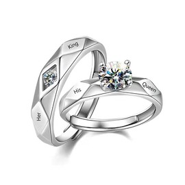 KONFEN 2Pcs Cubic Zirconia Couple Rings Set, Thumb Rings with Adjustable Open Couple Rings for Men and Women, His and Her Letter Hypoallergenic Matching Ring for Anniversary