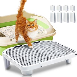 Cat Ramp for Litter Box,L19.7 x W16 inch Elevated Cat Litter Box Step,Adjustable Double Layered Litter Box Ramp with Filter Function,Suitable for Small & Elderly Cats(White)