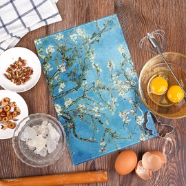 Menesia Tempered Glass Cutting Board for Kitchen, Van Gogh Design Green Flower, Small Heat Resistant Cutting Boards, Dishwasher Safe Chopping Board(Small 8x12inch)