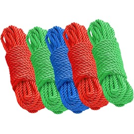 Pack of 5 Strong Poly Rope, Small to Large Sizes Pully Line, Rot-Proof, Polypropylene, Waterproof Multicolours (20m)