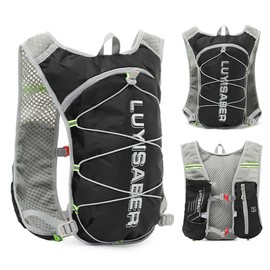 Running Vest Men Women Ultralight, Breathable & Adjustable. Hydration Pack Running with 2L Water Bottle. Hydration Pack Bicycle Backpack for Running, Camping, Hiking, (Black, L)