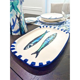 Portuguese Pottery Ceramic Oval Serving Platter Made in Portugal - Sardines
