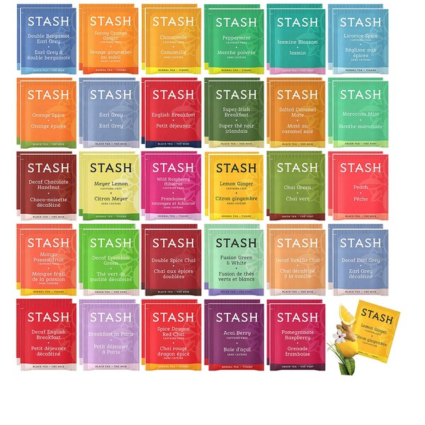 Stash Tea Bags Sampler Assortment Box - 52 COUNT - Perfect Variety Pack Gift Box - Gift for Family, Friends, Coworkers - English Breakfast, Green, Moroccan Mint, Peach, Chamomile and more