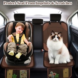 Sinvitron Car Seat Protector for Child Car Seat - Waterproof Non-Slip Leather Mat with 2 Mesh Pockets, Universal Seat Cover for Baby, Pets & Vehicles(2-Pack, Brown)