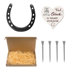 1 Horseshoe Set With Heart Shaped Wooden Sign, 4 Nails, Horseshoe Lucky Charm, Horse Decoration Gift, Horseshoe Gift For Housewarming
