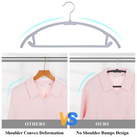 UNEED Hangers 32 Pack, Plastic Non-Slip Black Hangers, No Shoulder Bumps, Curved Design to Protect Clothes Shape (Grey)