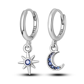 TINSLO 925 Sterling Silver Women Earrings, Sparkling Star and Moon Earrings, Various Hypoallergenic Earrings, Best Gift for Women