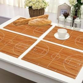 Y YIHANGBEST Basketball Court Placemats Dinner Cloth Linen Dining Table Mat Parquet Indoor Court Set of 4 for Desk Indoor Table Protectors Non Slip Pad,12 * 18 Inch