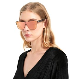 JFXQDR Polarized Sunglasses for Women and Men, Trendy Oversized Square One Piece Lens Sun Glasses UV Blocking RFS8208 (Black Frame Mirrored Blue Lens)