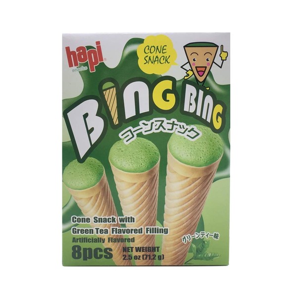 Hapi BING BING Cone Snake with Flavored Filling 2.5oz (Green Tea, 3 Pack)