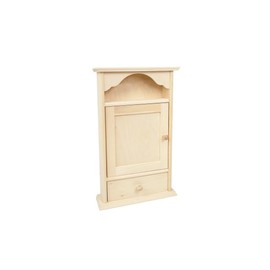 Wooden World - Wooden Key Cabinet with Door, 6 Hooks and One Drawer