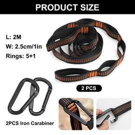 2er Pack Hängematte Befestigung, 2 m x 2,5 cm Seil für Hängematte,Hängematten Aufhängung mit 2 Schwerlast Karabiner,Hängematten Befestigung Gurte mit 6 Schlaufen,Schaukel Befestigung für Camping