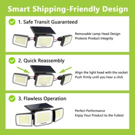 DAMINY Solar Security Light with Motion Sensor,Super Bright LED,Solar-Motion Lights Outdoor Waterproof,Easy Install,3 Heads 270°Wide Angle Flood Light with 3 Lighting Modes-2 Pack