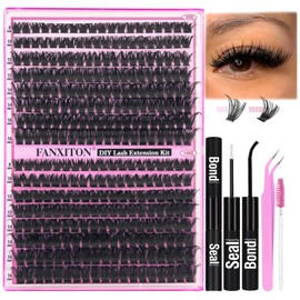 DIY Lash Extension Kit Volume Thick Lash Clusters 80D+100D 320 pcs Individual Lashes D Eyelash Extension Kit Lash Bond and Seal and Tweezers for Lash Clusters Kit DIY at Home