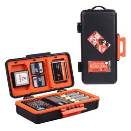 LENSGO Camera Battery Memory Card Case, Memory Card Hard Protector Case Water-Resistant Anti-Shock Compact Camera Battery Card Storage Box for 3 Camera Batteries 3 XQD or 3 CF Cards 6 SD Cards（Orange）