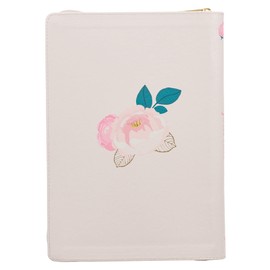 Classic Faux Leather Journal Amazing Grace Bible Verse Pink/Gold Floral Inspirational Notebook, Lined Pages w/Scripture, Ribbon Marker, Zipper Closure