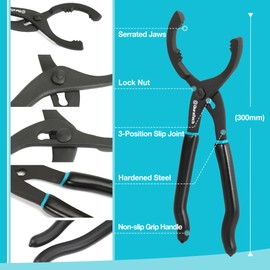 DURATECH 12" Adjustable Oil Filter Pliers, 2-Piece Universal Adjustable Oil Filter Wrench Set, 3 Jaw 2 Way Removal Tool, 63mm-103mm Capacity, Hand Tools for Cars Motorcycles, and Trucks Use