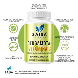 Bergamota Cítrica Y Vitamina C 120 Cápsulas  Suplemento Alimenticio  Saisa Herbal  Sistema Inmunológico, Salud de la piel, Salud Mental