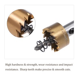 Kozelo Hole Saw - [24 mm] HSS (High-Speed Steel) 4341 Drill Hole Cutter for Stainless Steel, Aluminium, Metal, Wood, Plastic, Titanium-Coated, Triangular Shank, Pack of 1