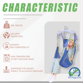 EZ Assistive Full Body Patient Lift Sling for Bed, Shower, Chair Transfer- Ideal for Elderly, Senior, Disabled, Quick-Drying Mesh Fabric, Supports Up to 500lbs (Blue, Medium)