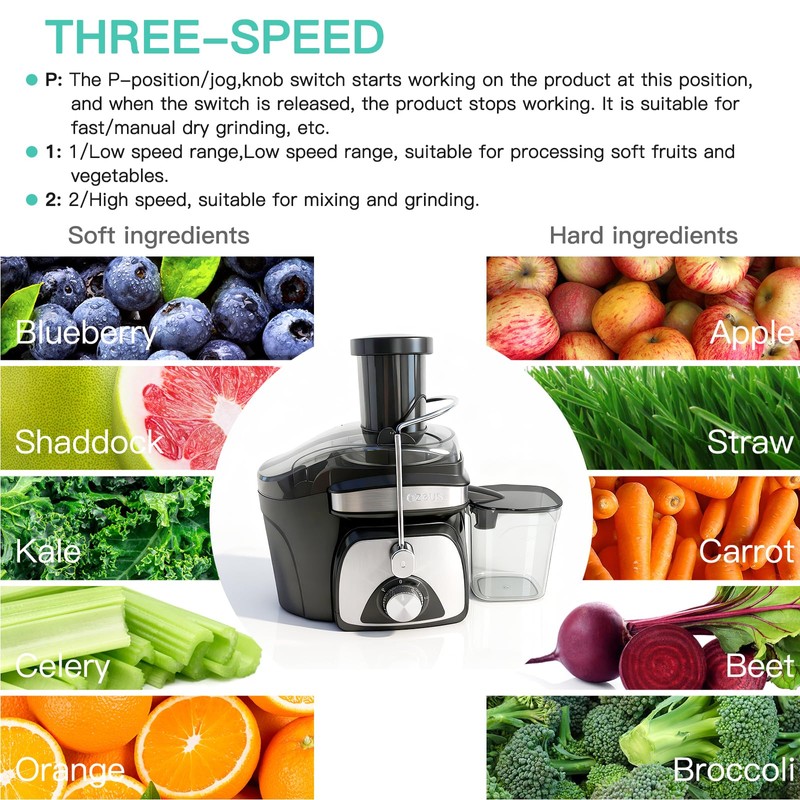 AZEUS Centrifugal Juicer Machines, Juice Extractor with Germany-Made 163 Chopping