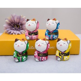 THY COLLECTIBLES Hand Painted Feng Shui Mini Maneki Neko Lucky Cat Pink