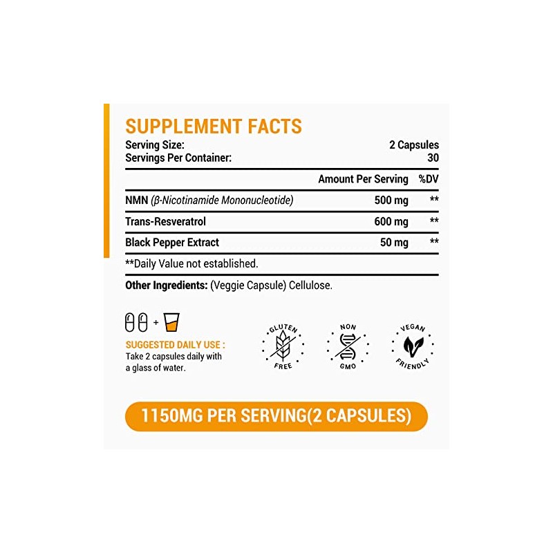 NMN and Trans-Resveratrol 1100mg - with Black Pepper Extract Blend