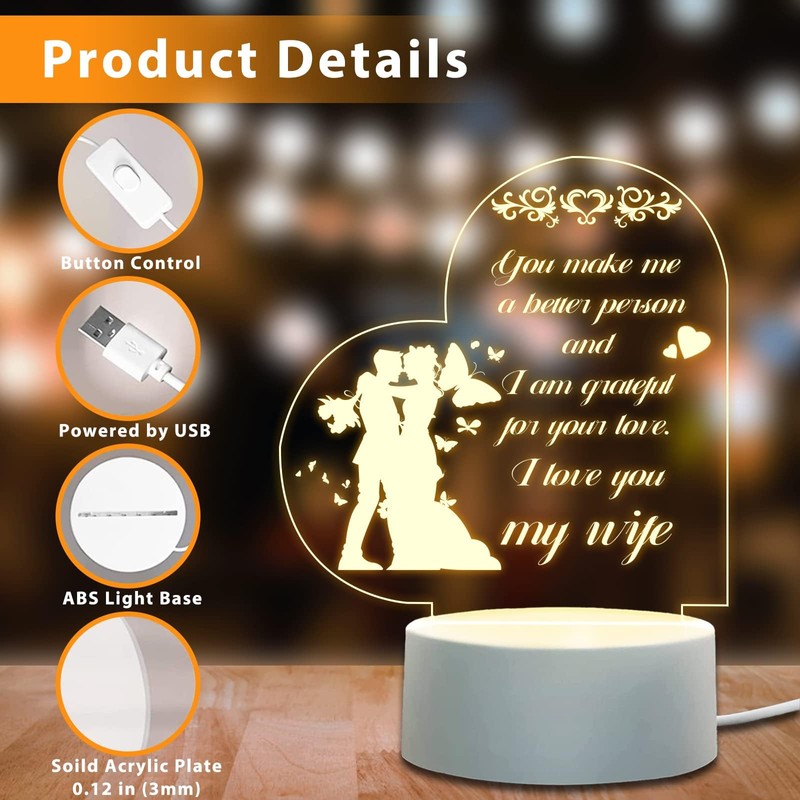 ZNDFTW Wife Gifts from Husband, Night Light, Romantic Text, Valentines