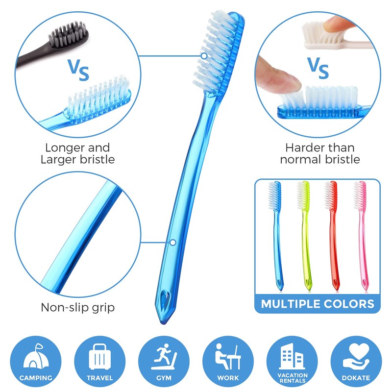 Zopeal Extra Hard and Firm Toothbrush for Adults Bulk Huge