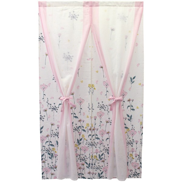 SunnyDayFabric Noren, Double Noren, Powder Color, Pink, Ribbon, Approx. Width 33.5 inches (85 cm) x Length 59.1 inches (150 cm)