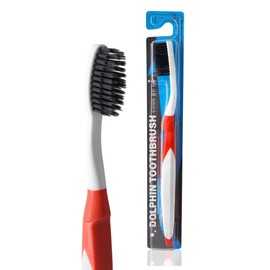 DUJINDENT Dolphin Charcoal Toothbrush Extra Soft Bristle Manual Long Flossing Ultra Clean Toothbrush, Good for Sensitive Teeth and Gums (Red, Charcoal)