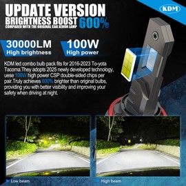 KDM LED Bulbs Combo Pack,100W High Power 600% Brightness CSP Chip Fit for 2016-2023 To-yota Tacoma,6500K White High/Low Beam with Fog Light Replacement Blubs,6 Pack