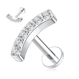 hengkaixuan 16G G23 Titanium Flatback Labret Studs, Internal Thread Lip Studs, Tragus Piercing, Monroe, Medusa Lip Piercing, Silver Lobe Cartilage Conch Earring Jewellery, 6 / 8 / 10 mm, Metal