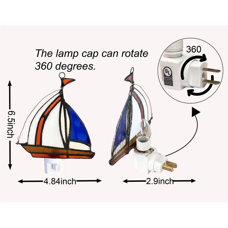 WKINGDIY Tiffany stained glass Sailing boat night light WKD1005 (Blue),Sailing
