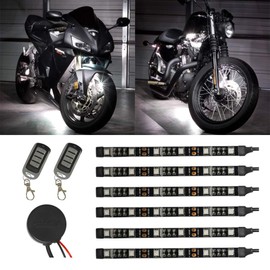 LEDGlow 6pc Advanced White LED Motorcycle Accent Neon Underglow Lighting Kit - 4 Patterns - 4 Brightness Levels - 6" Flexible Light Strips - Includes Waterproof Control Box & 2 Wireless Remotes