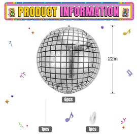 6Pcs Disco Ball Balloons,22Inch Silver 4D Large Aluminum Foil Disco Balloons for Birthday Bachelorette 70s 80s 90s Disco Dance Theme Party Decorations