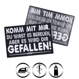 Funny Sew-On / Iron-On Patch "Komm mit mir - es wird dir gefallen" Biker Iron-On / Sew-On Heavy Metal Iron-On Appliqué for All Fabrics 90 x 60 mm