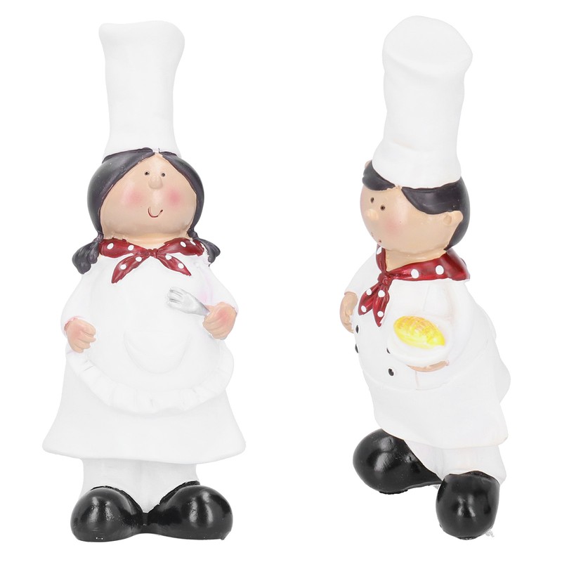 Resin Couple Chef Figurine Sculptures Statues Decor Kitchen Bar Cabinet