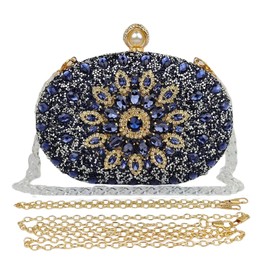 Bolso de mano multicolor con diamantes de imitación para mujer, bolso de mano de novia brillante con diamantes de imitación, Azul oscuro