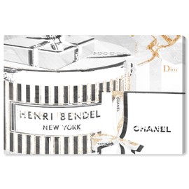 The Oliver Gal Artist Co. Fashion and Glam Wall Art Canvas Prints 'Gift Boxes Light and Gold' Home Décor, 30" x 20", White, Gray