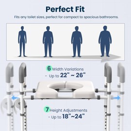 Raised Toilet Seat with Handles - 400lbs Width Adjustable Toilet Seat Riser for Seniors, Handicap and Disabled, Toilet Riser with Handles, Fit Any Toilets